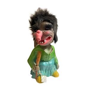 VTG 1960 Heico Bobblehead Green/Blue Witch With Tags